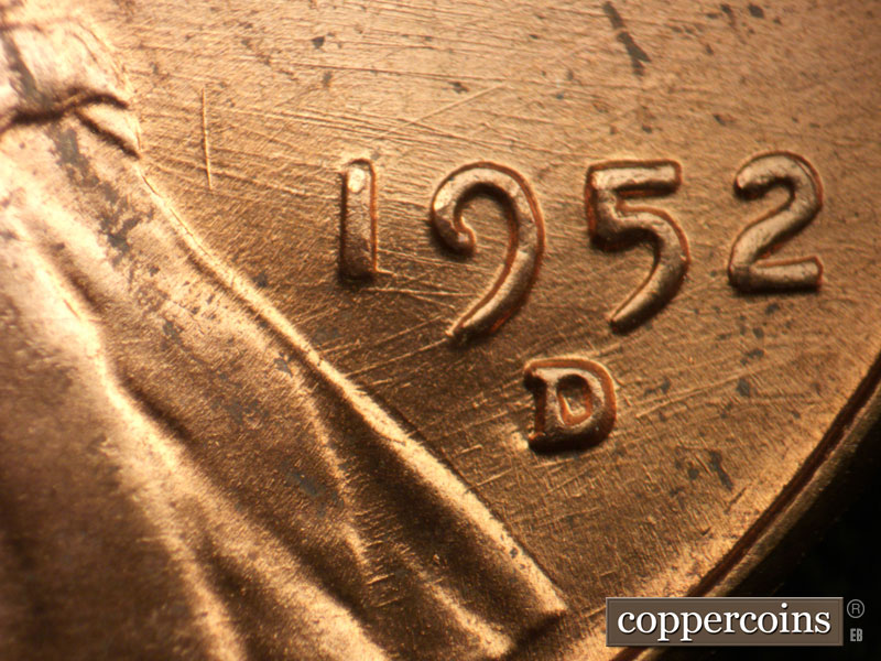Die-stage B marker on 1952D•1MM•067 (1952 Repunched Mint Mark).