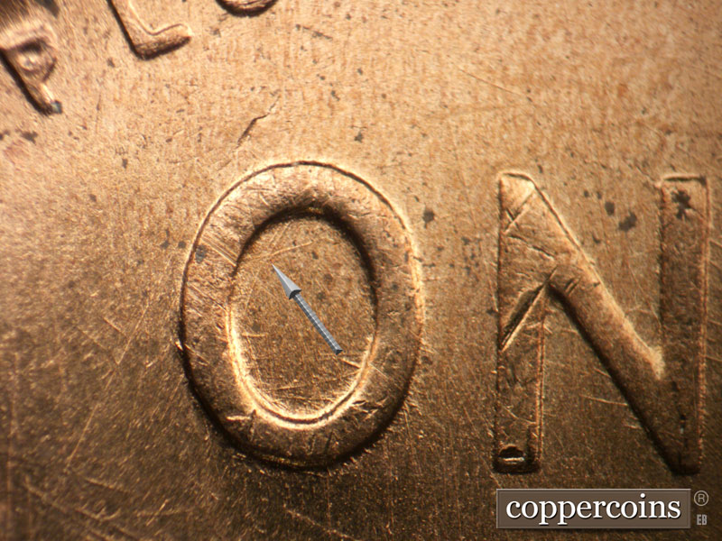 Die-stage B marker on 1952D•1MM•067 (1952 Repunched Mint Mark).