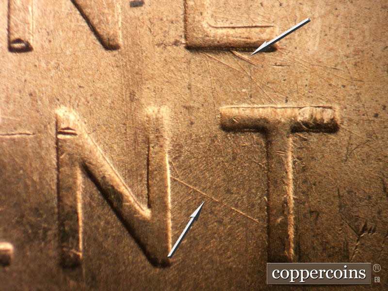 Die-stage B marker on 1952D•1MM•067 (1952 Repunched Mint Mark).