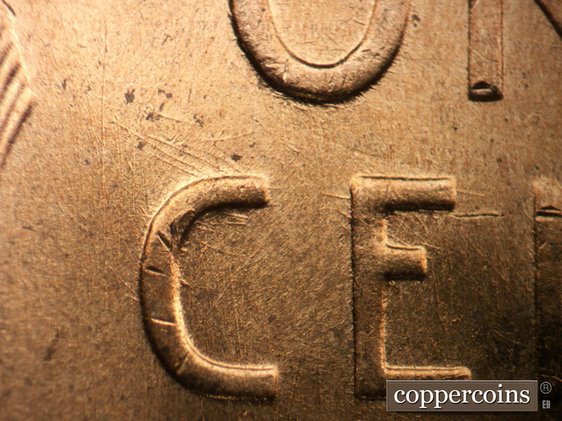 Die-stage B marker on 1952D•1MM•067 (1952 Repunched Mint Mark).