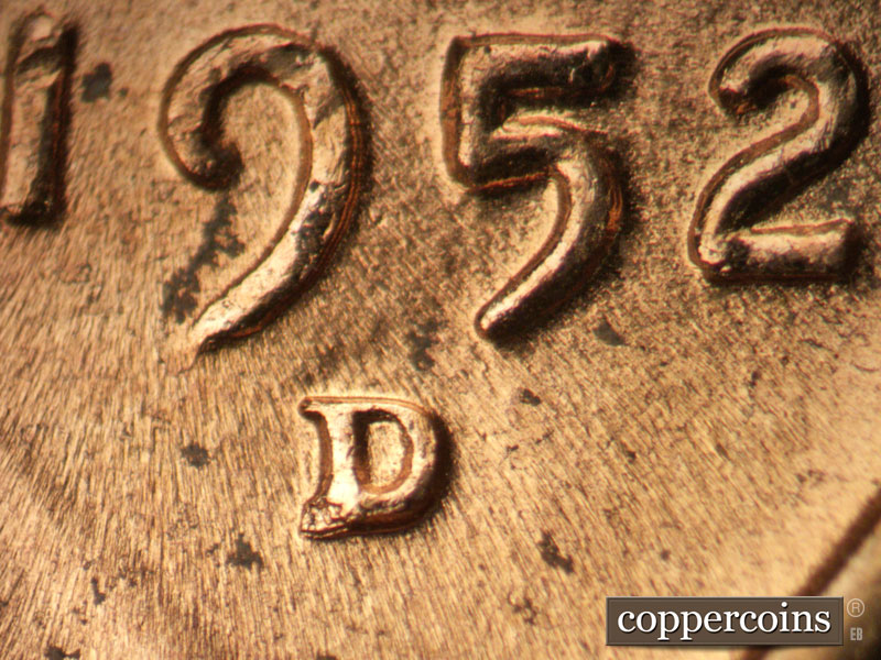 Die-stage C marker on 1952D•1MM•068 (1952 Repunched Mint Mark).