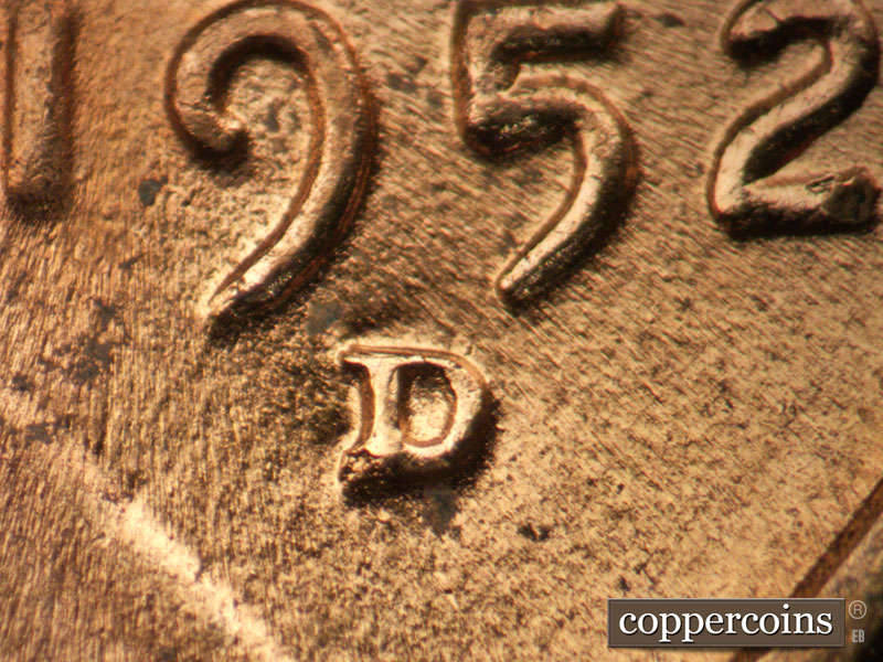 Die-stage C marker on 1952D•1MM•069 (1952 Repunched Mint Mark).