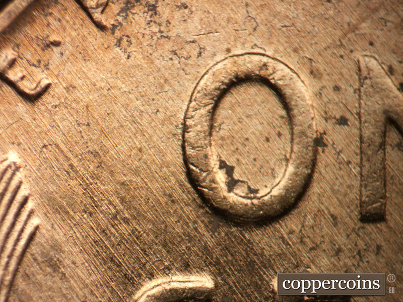 Die-stage B marker on 1952D•1MM•070 (1952 Repunched Mint Mark).