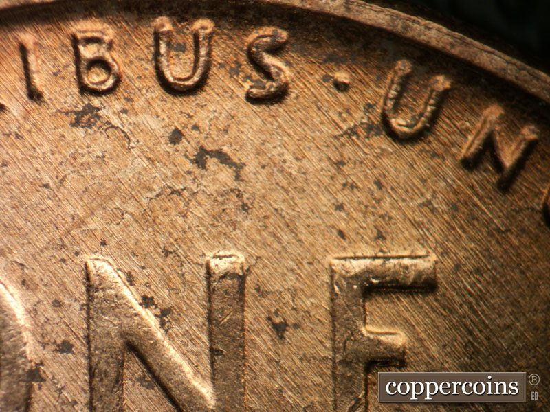 Die-stage B marker on 1952D•1MM•070 (1952 Repunched Mint Mark).