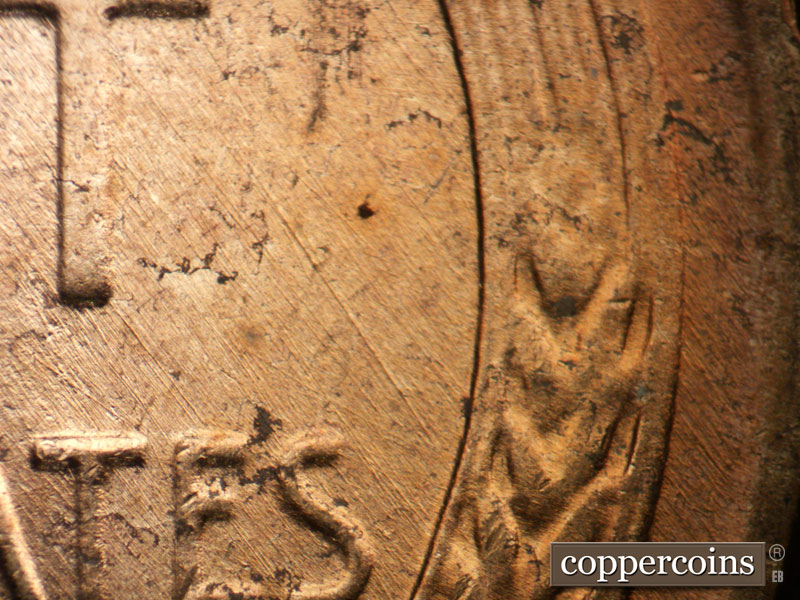 Die-stage B marker on 1952D•1MM•070 (1952 Repunched Mint Mark).