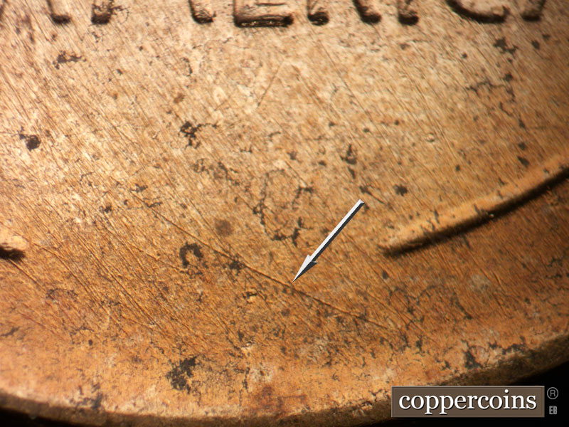 Die-stage B marker on 1952D•1MM•070 (1952 Repunched Mint Mark).