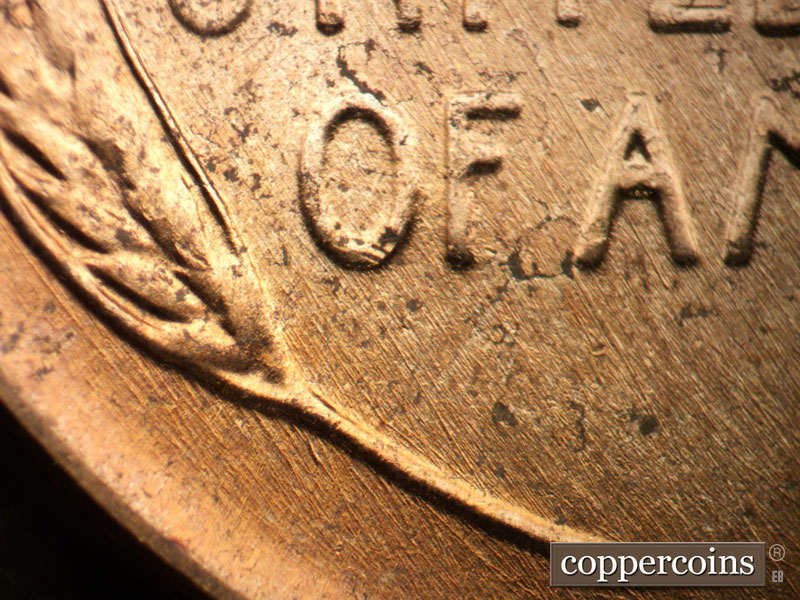 Die-stage B marker on 1952D•1MM•070 (1952 Repunched Mint Mark).