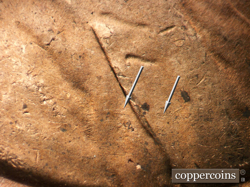 Die-stage B marker on 1952D•1MM•071 (1952 Repunched Mint Mark).