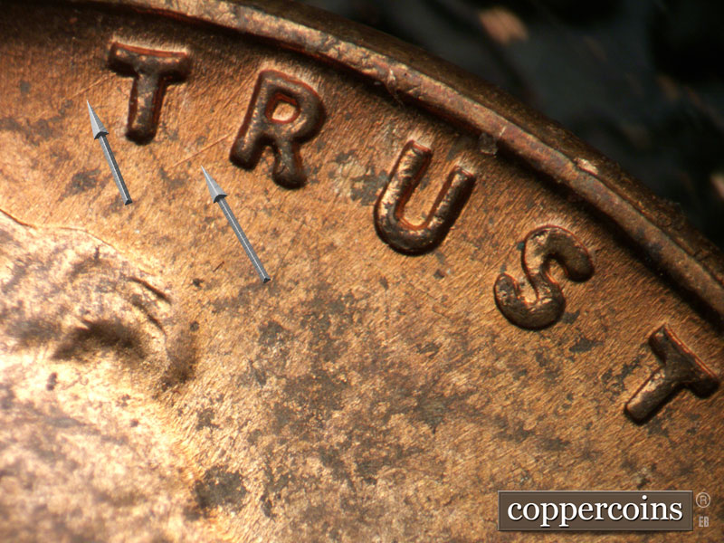 Die-stage B marker on 1952D•1MM•071 (1952 Repunched Mint Mark).