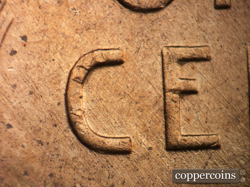 Die-stage B marker on 1952D•1MM•071 (1952 Repunched Mint Mark).