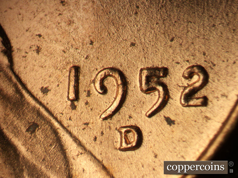 Die-stage B marker on 1952D•1MM•072 (1952 Repunched Mint Mark).
