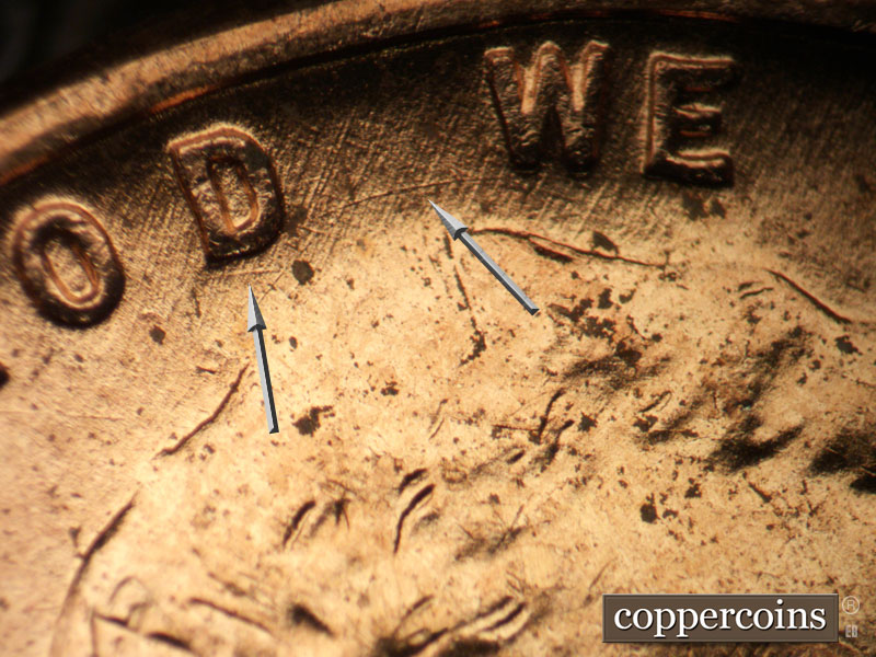 Die-stage B marker on 1952D•1MM•072 (1952 Repunched Mint Mark).