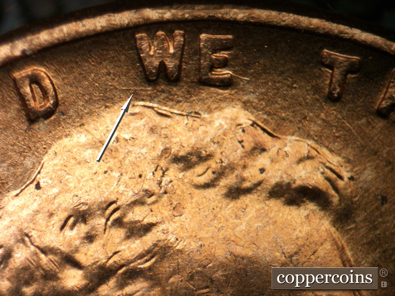 Die-stage B marker on 1952D•1MM•074 (1952 Repunched Mint Mark).