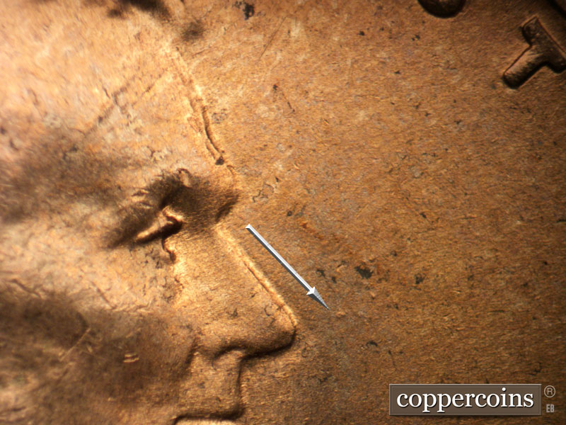 Die-stage B marker on 1952D•1MM•074 (1952 Repunched Mint Mark).