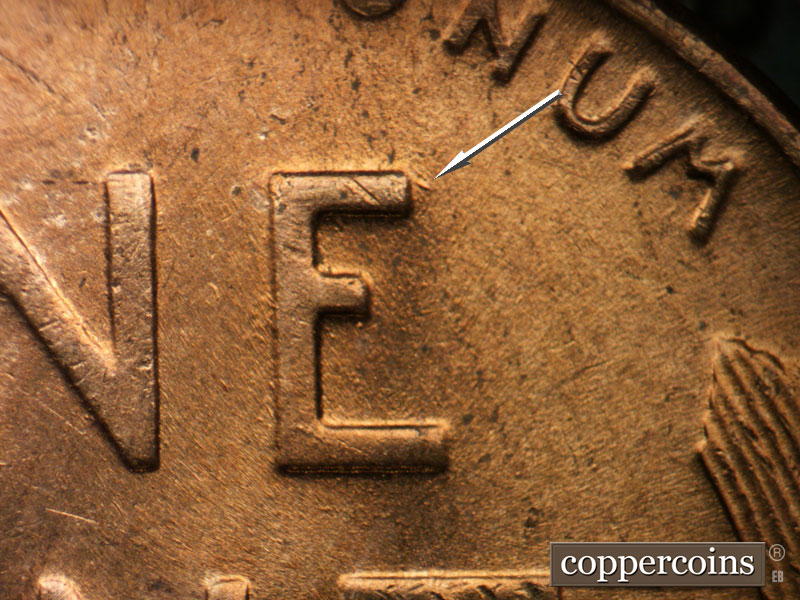 Die-stage B marker on 1952D•1MM•074 (1952 Repunched Mint Mark).