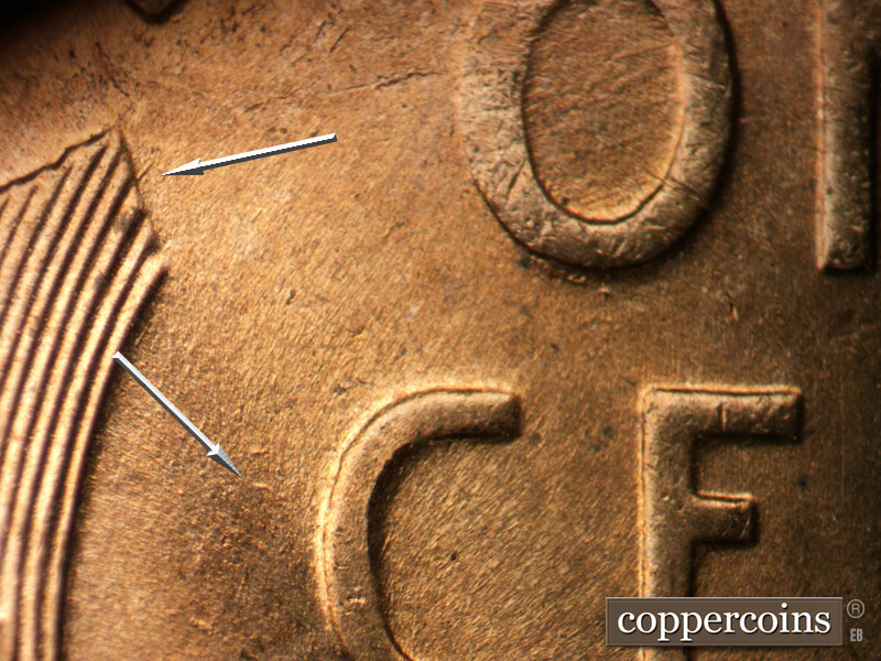 Die-stage B marker on 1952D•1MM•074 (1952 Repunched Mint Mark).