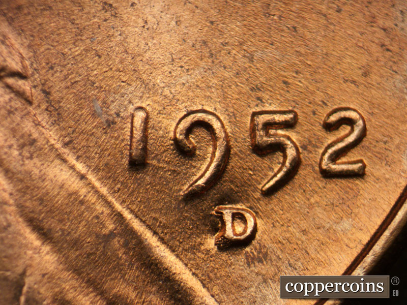 Die-stage B marker on 1952D•1MM•076 (1952 Repunched Mint Mark).