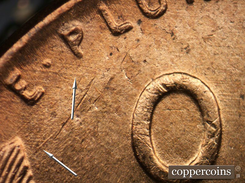 Die-stage B marker on 1952D•1MM•076 (1952 Repunched Mint Mark).