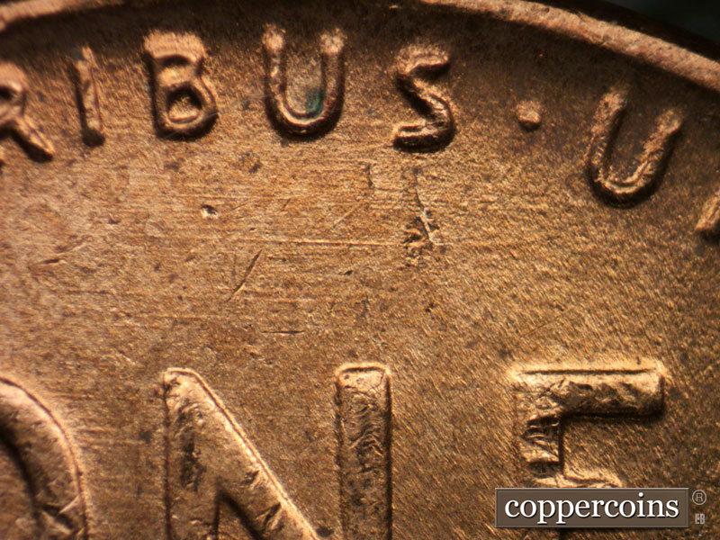 Die-stage B marker on 1952D•1MM•076 (1952 Repunched Mint Mark).