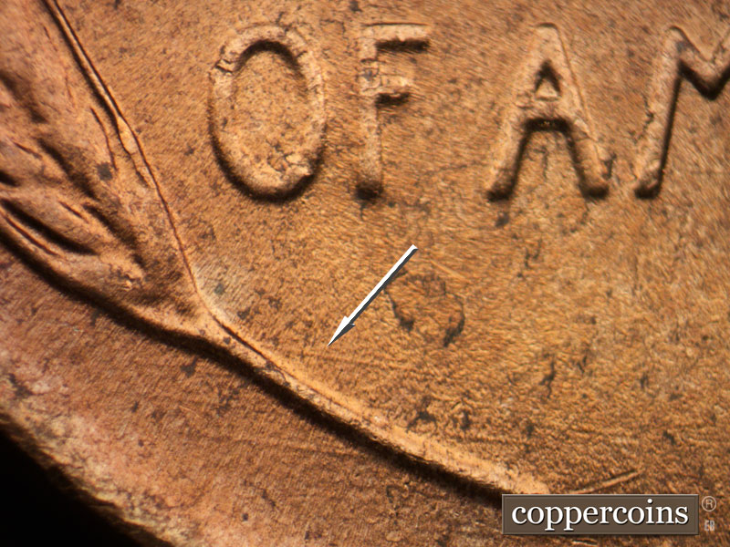Die-stage B marker on 1952D•1MM•076 (1952 Repunched Mint Mark).