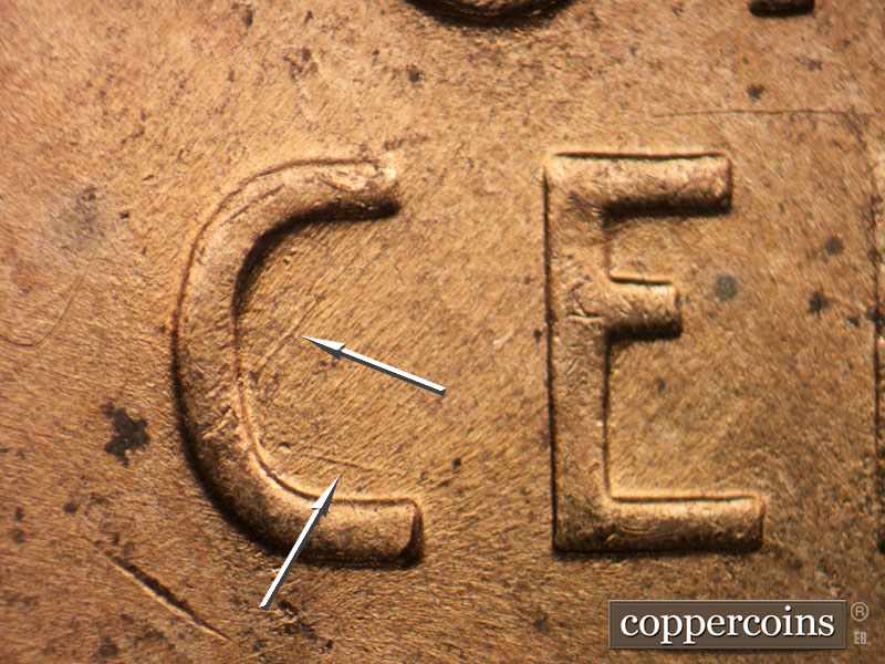 Die-stage B marker on 1952D•1MM•076 (1952 Repunched Mint Mark).