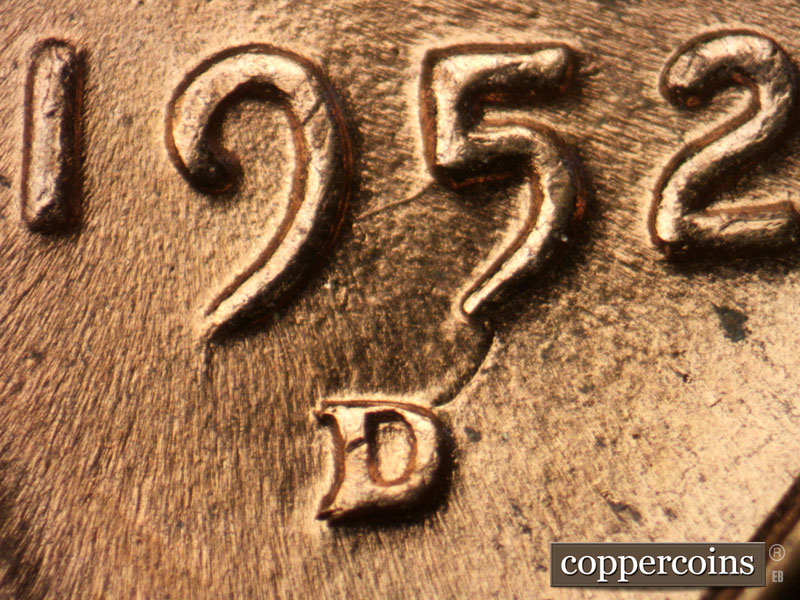 Die-stage C marker on 1952D•1MM•079 (1952 Repunched Mint Mark).