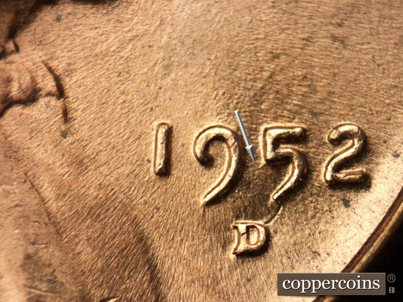 Die-stage C marker on 1952D•1MM•079 (1952 Repunched Mint Mark).