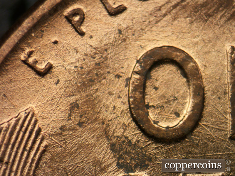 Die-stage B marker on 1952D•1MM•080 (1952 Repunched Mint Mark).