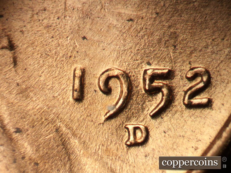 Die-stage B marker on 1952D•1MM•081 (1952 Repunched Mint Mark).