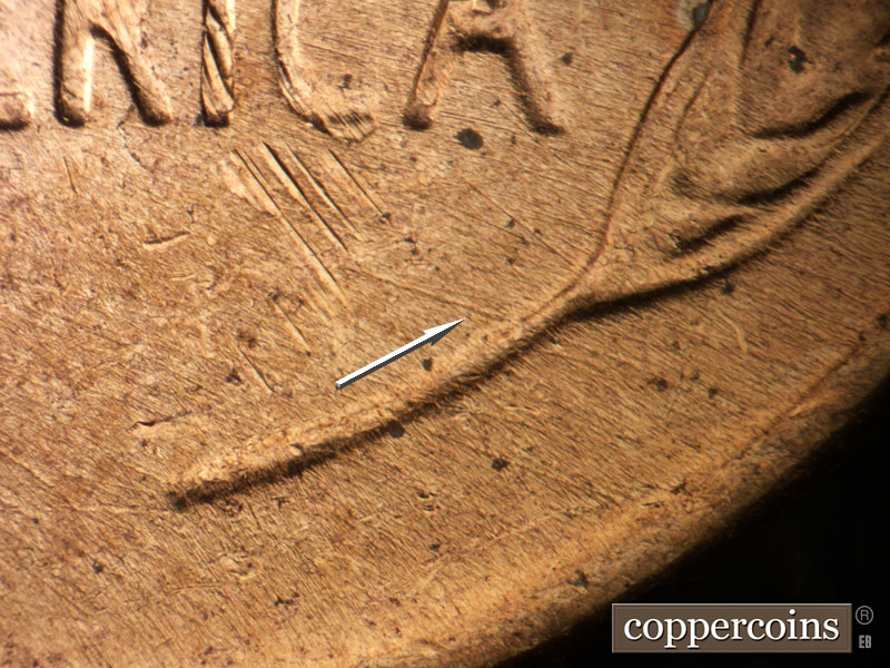 Die-stage B marker on 1952D•1MM•081 (1952 Repunched Mint Mark).