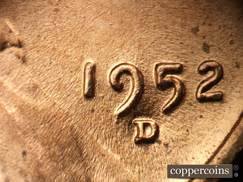Die-stage B marker on 1952D•1MM•082 (1952 Repunched Mint Mark).