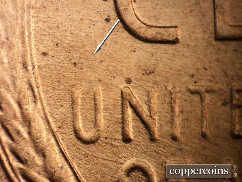 Die-stage B marker on 1952D•1MM•082 (1952 Repunched Mint Mark).
