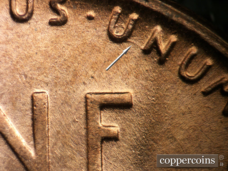 Die-stage B marker on 1952D•1MM•083 (1952 Repunched Mint Mark).