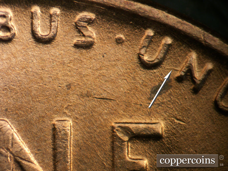 Die-stage B marker on 1952D•1MM•089 (1952 Repunched Mint Mark).