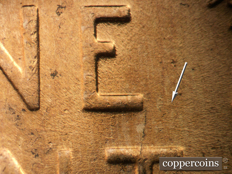Die-stage B marker on 1952D•1MM•090 (1952 Repunched Mint Mark).