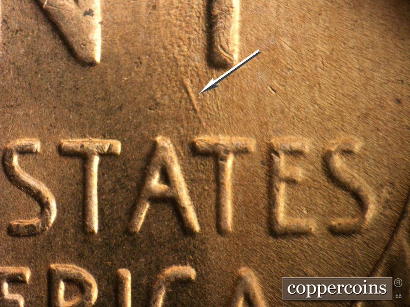 Die-stage B marker on 1952D•1MM•090 (1952 Repunched Mint Mark).