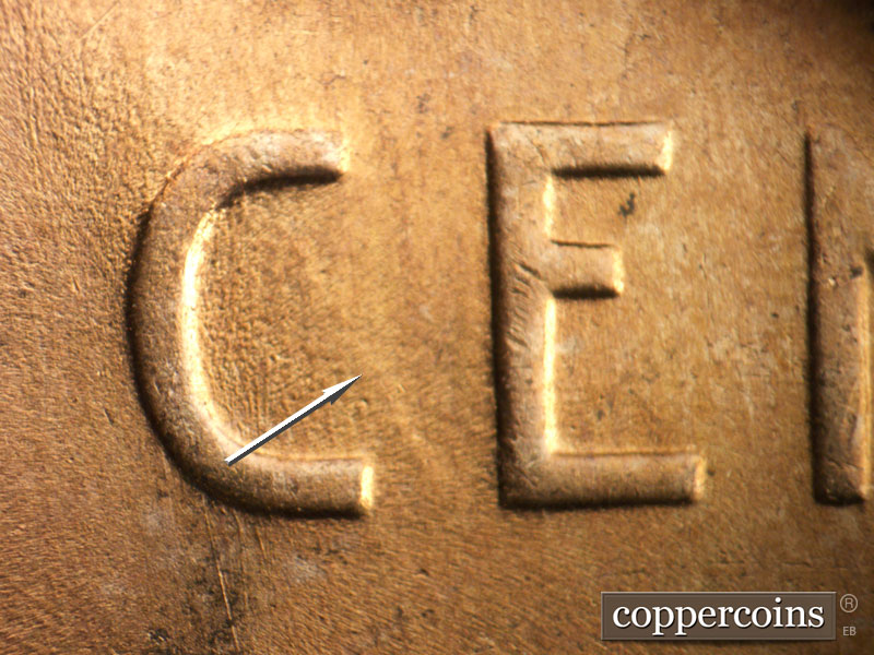 Die-stage B marker on 1952D•1MM•090 (1952 Repunched Mint Mark).