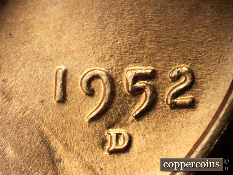 Die-stage B marker on 1952D•1MM•096 (1952 Repunched Mint Mark).