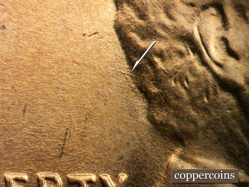 Die-stage B marker on 1952D•1MM•096 (1952 Repunched Mint Mark).