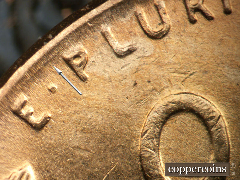 Die-stage B marker on 1952D•1MM•096 (1952 Repunched Mint Mark).