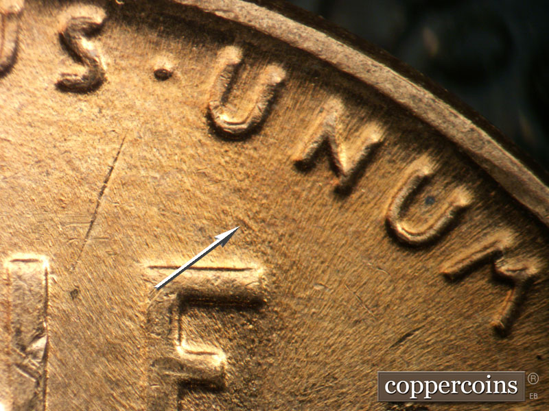 Die-stage B marker on 1952D•1MM•096 (1952 Repunched Mint Mark).