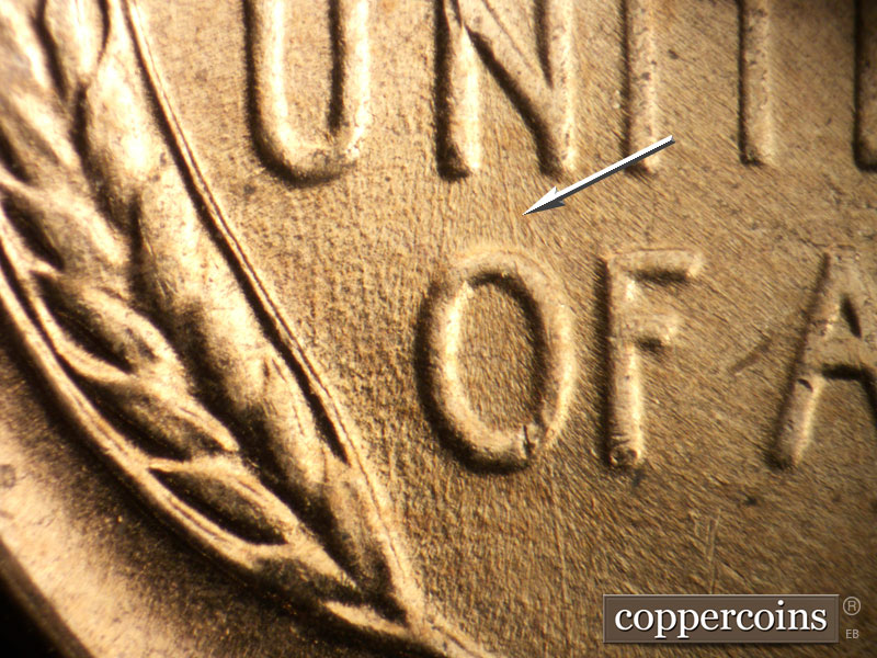 Die-stage B marker on 1952D•1MM•096 (1952 Repunched Mint Mark).