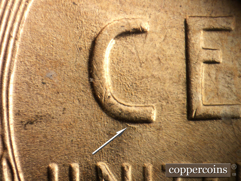 Die-stage B marker on 1952D•1MM•096 (1952 Repunched Mint Mark).