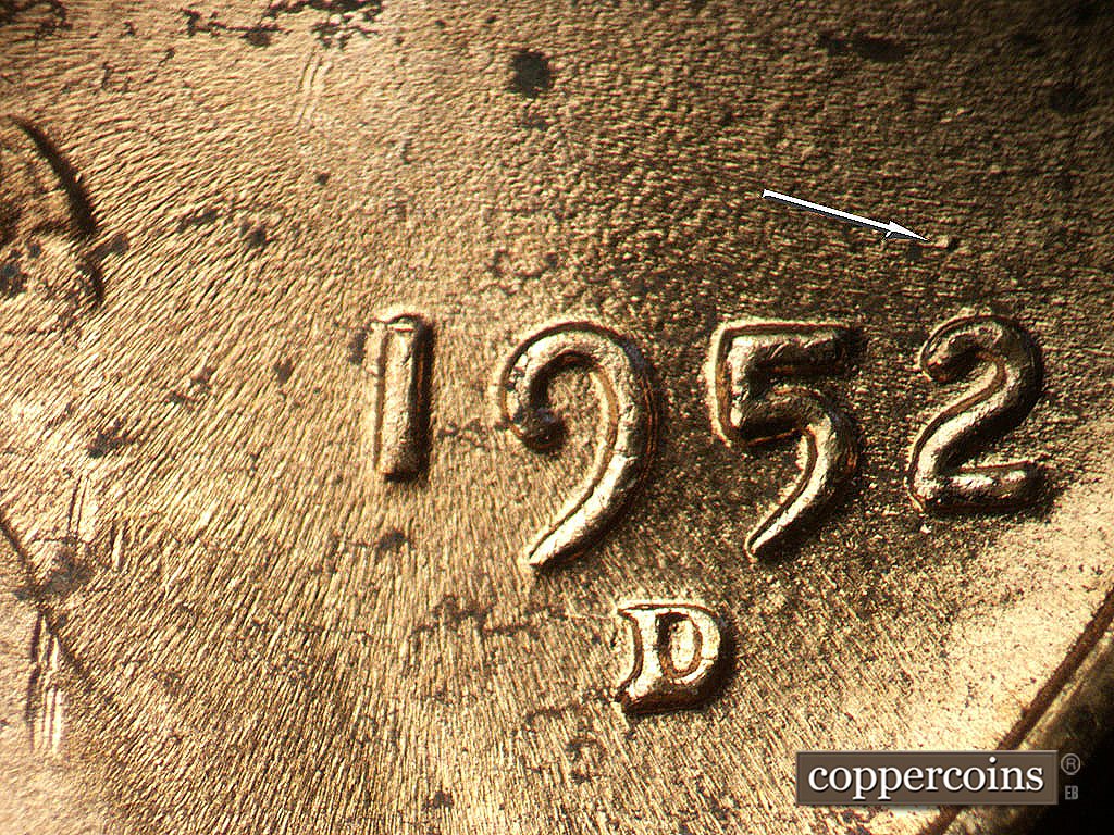 Die-stage C marker on 1952D•1MM•097 showing Die dot over 2 in date.