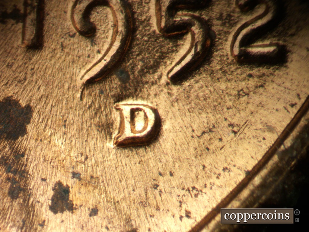 Die-stage C marker on 1952D•1MM•099 showing Closeup of repunched mint mark.