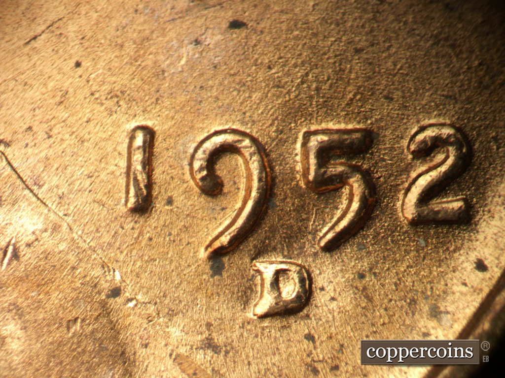 Die-stage B marker on 1952D•1MM•100 showing Date for reference.