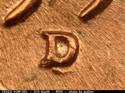 1952 Lincoln cent obverse, CopperCoins die 1952D•1OM•001.