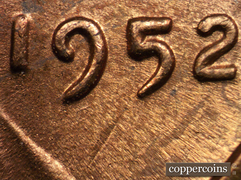 Die-stage C marker on 1952P•1DO•001 (1952 Doubled Die Obverse).