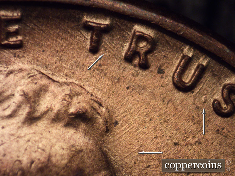 Die-stage B marker on 1952P•1DO•003 (1952 Doubled Die Obverse).