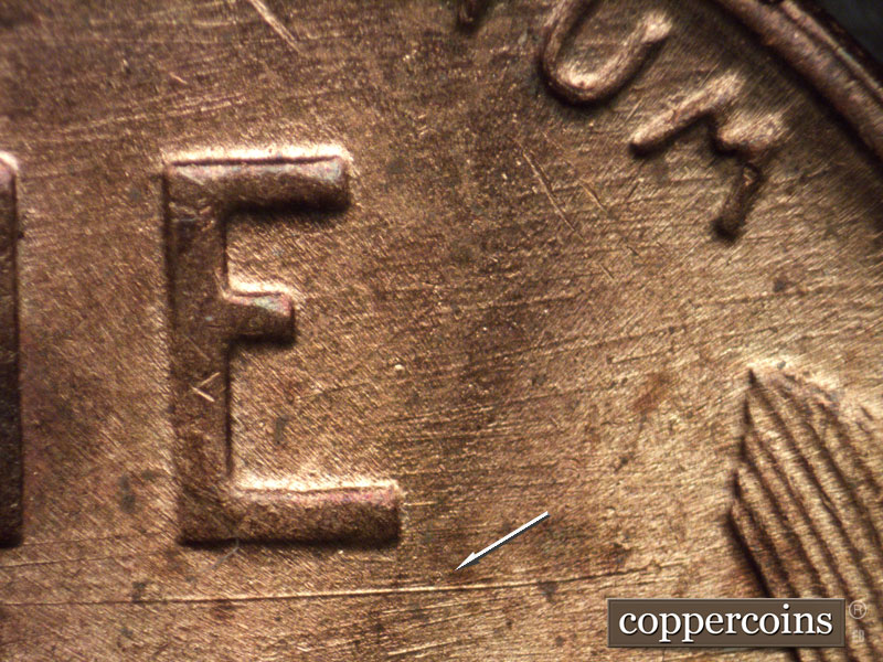 Die-stage B marker on 1952P•1DO•003 (1952 Doubled Die Obverse).